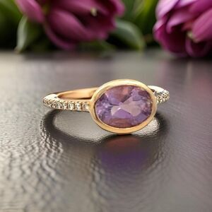 Natural Amethyst Diamond Ring Size 6.5 14k Y Gold 1.87 TCW Certified 221292